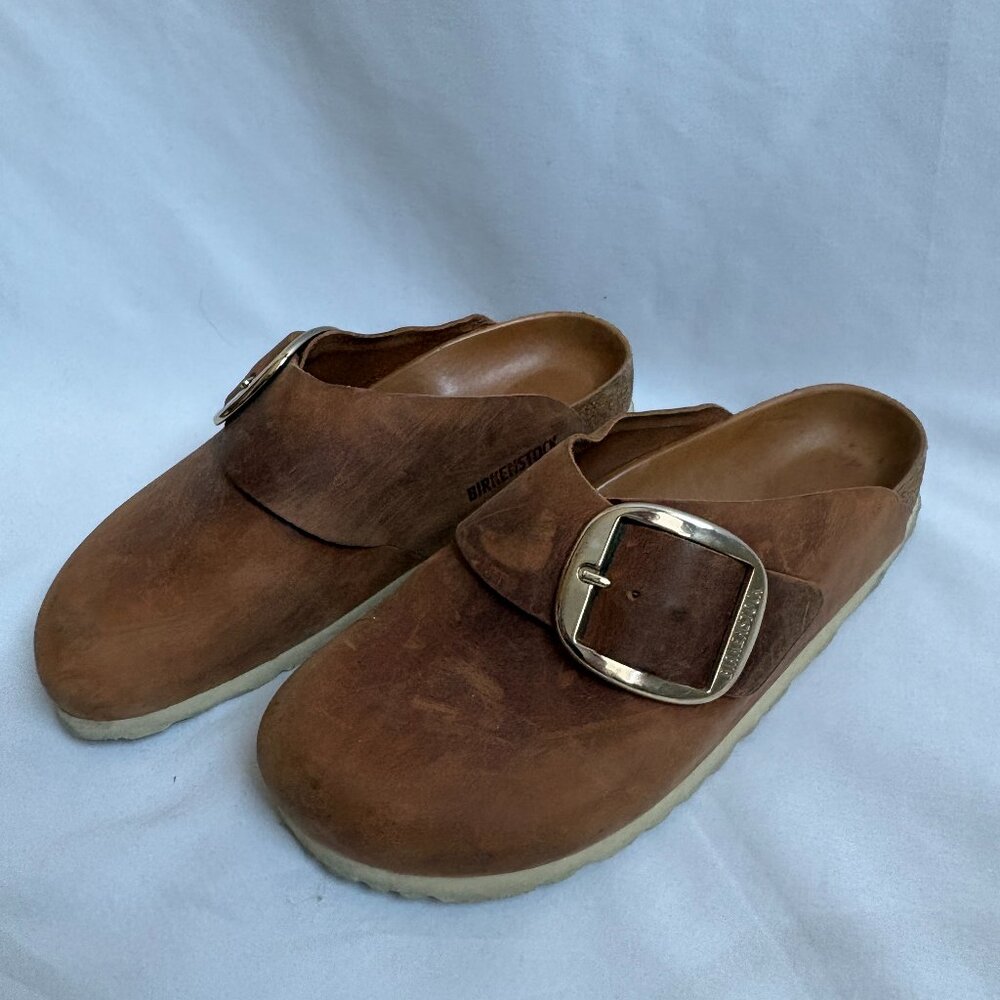 BIRKENSTOCK Boston Big Buckle Clog in Cognac Oiled Size 36 Lagenlook Boho Mules
